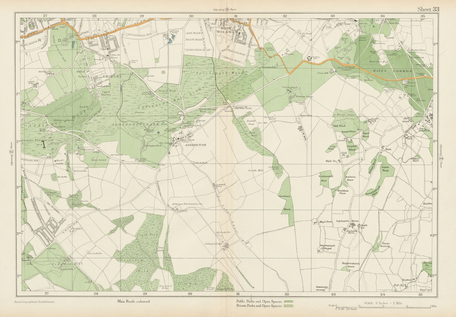 EAST CROYDON Selsdon West Wickham New Addington Hayes Shirley. BACON 1934 map